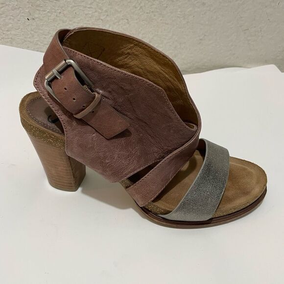 SOFFT Christine Platform Stacked Heel Leather Sandals Beta Gray Anthracite Sz 9 - Picture 2 of 14